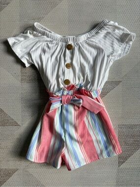 Paper Doll Striped Romper (S, 7/8)